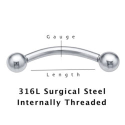 Curved Barbell - 316L Surgical Steel - Internally Threaded