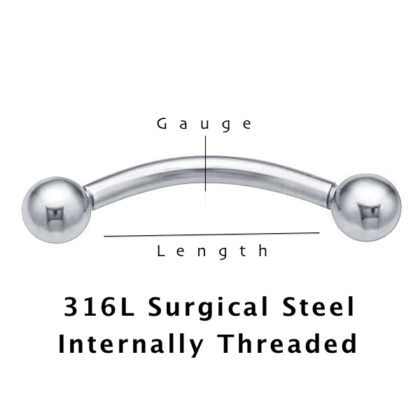 Curved Barbell - 316L Surgical Steel - Internally Threaded