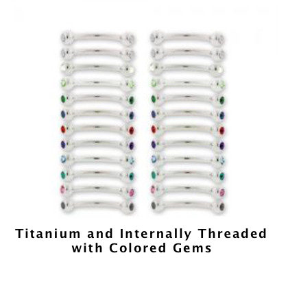 Curved Barbell – Titanium - Internally Threaded - with Colored Gem