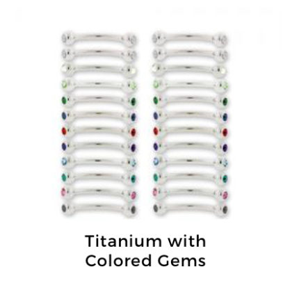 Curved barbell – Titanium – Externally Threaded – with colored gems