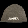 $20.00: Lark Fancy Lettering on Slouch Beanie Cap - Colors: white embroidery on charcoal colored hat - Image 2