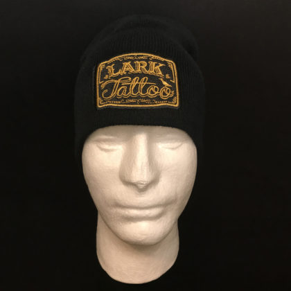 $20.00: Country Logo Knit on Beanie Cap - Colors: gold embroidery on black hat