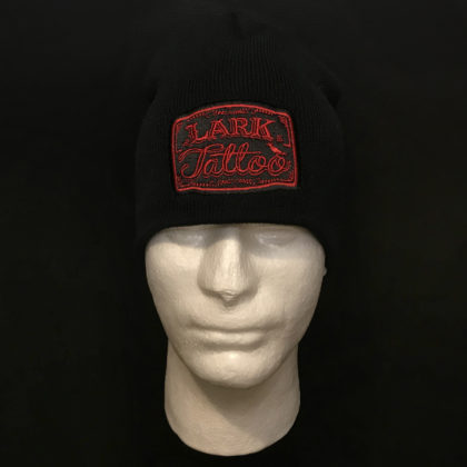 $20.00: Country Logo Knit on Beanie Cap - Colors: red embroidery on black hat