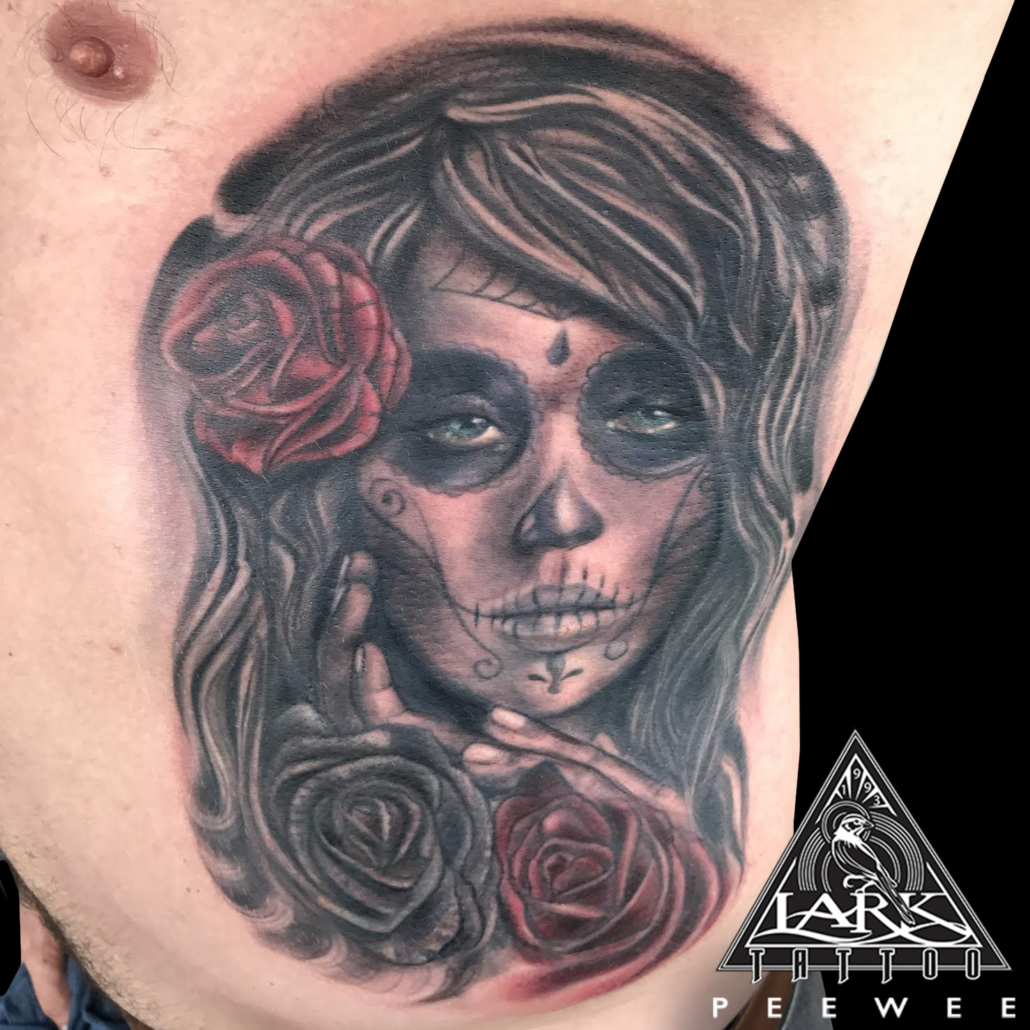 Peewee, DayOfTheDead, DayOfTheDeadTattoo, DíaDeMuertos, DíaDeMuertosTattoo, rose, rosetattoo, tattoo, tattoos, tat, tats, tatts, tatted, tattedup, tattoist, tattooed, inked, inkedup, ink, tattoooftheday, amazingink, bodyart, tattooig, tattoosofinstagram, instatats , larktattoo, larktattoos, larktattoowestbury, westbury, longisland, NY, NewYork, usa, art