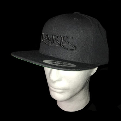 $25.00: Lark Fancy Lettering on Snapback Baseball Cap - Colors: black embroidery on black colored hat