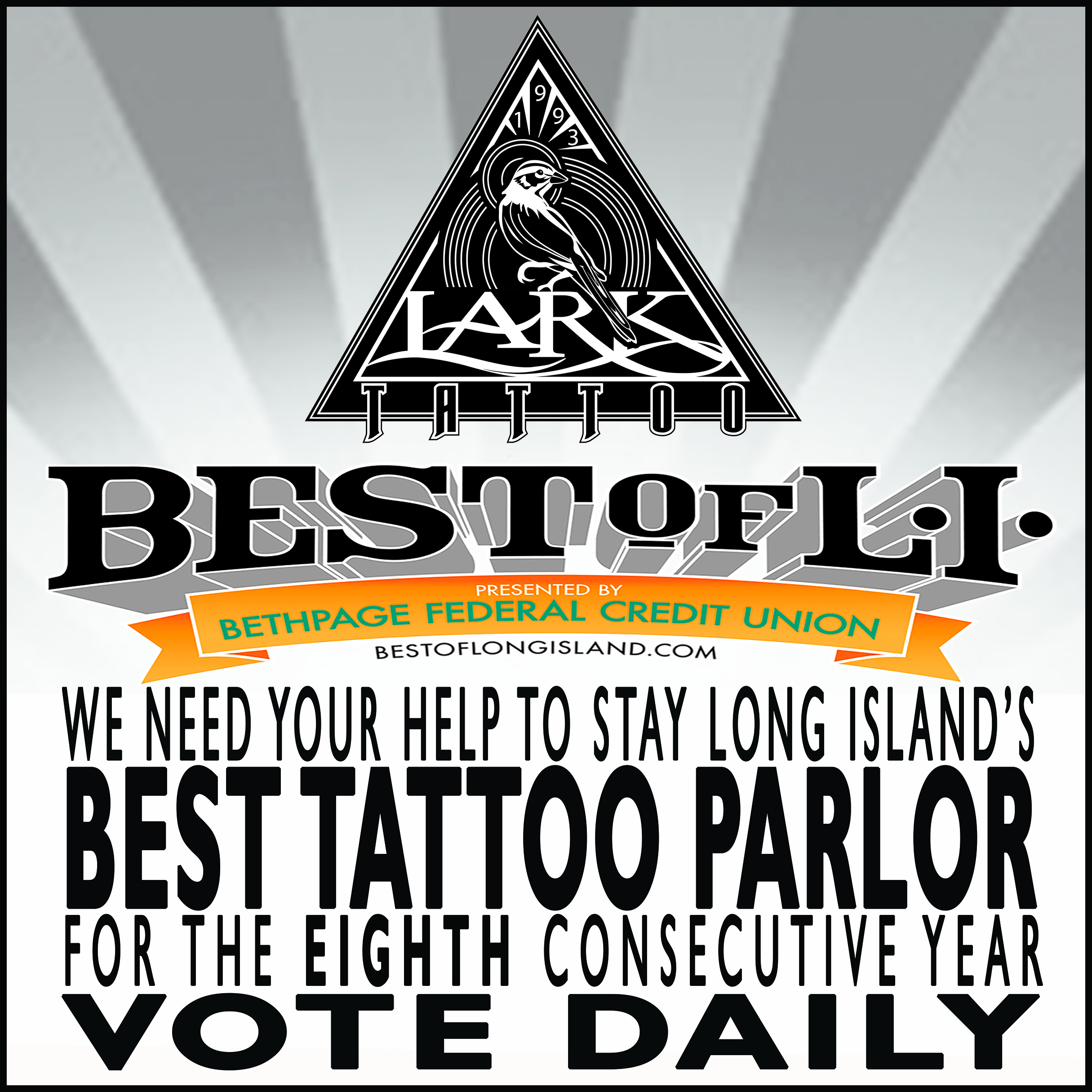 #LarkTattoo #WeNeedYourHelp #Vote #Voting #VoteForUs #BestOfLongIsland #BestOfLI #BoLI #Tattoo #Tattoos #Tattooist #Tattooed #TattooParlor #BestTattooParlor #LongIslandBestTattooParlor #LongIsland #NY #NewYork #Westbury #TattooShop #BestTattooShop