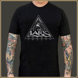 $15.00: Lark Triangle Logo in WHT on a BLK tri-blend T-Shirt