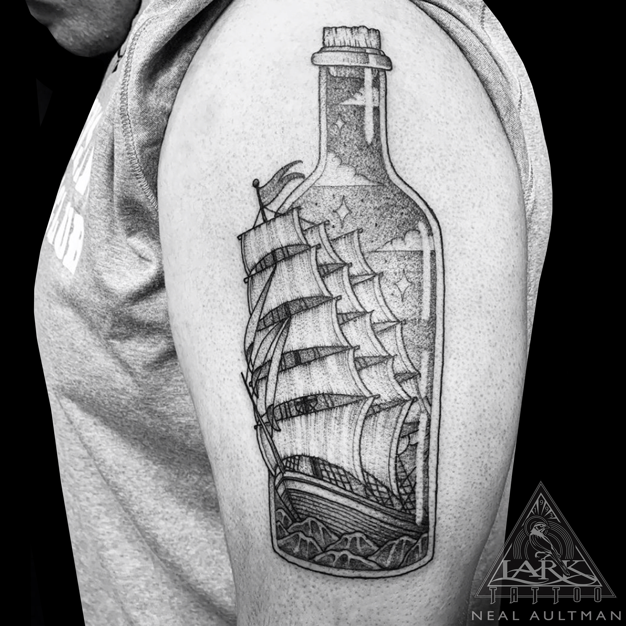 #ShipInABottle #ShipInABottleTattoo #Clipper #ClipperTattoo #ClipperShipTattoo #BlackWork #BlackWorkTattoo #DotWork #DotWorkTattoo #LinesAndDots #LinesAndDotsTattoo #Stipple #StippleTattoo #BNG #BNGTattoo #BlackAndGray #BlackAndGrayTattoo #BlackAndGrey #BlackAndGreyTattoo #Ocean #OceanTattoo #Ship #ShipTattoo #Nautical #NauticalTattoo #LarkTattoo #Tattoo #Tattoos #Tat #Tats #Tatts #Tatted #Tattedup #Tattoist #Tattooed #Inked #InkedUp #Ink #TattooOfTheDay #AmazingInk #BodyArt #LongIslandTattooArtist #LongIslandTattooer #LarkTattoos #LarkTattooWestbury #Westbury #LongIsland #NY #NewYork #USA #Art