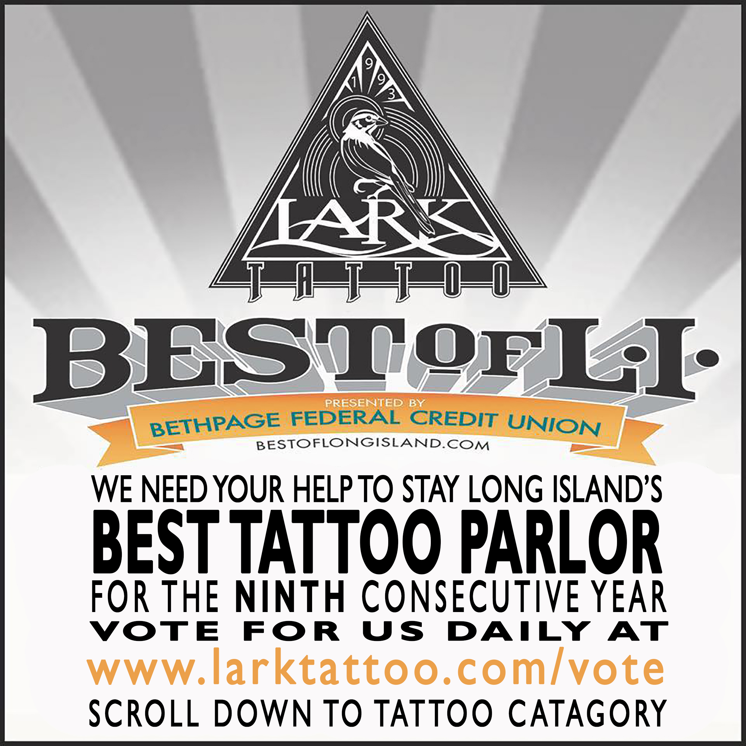 LarkTattoo, WeNeedYourHelp, Vote, Voting, VoteForUs, BestOfLongIsland, BestOfLI, BoLI, Tattoo, Tattoos, Tattooist, Tattooed, TattooParlor, BestTattooParlor, LongIslandBestTattooParlor, LongIsland, NY, NewYork, Westbury, TattooShop, BestTattooShop