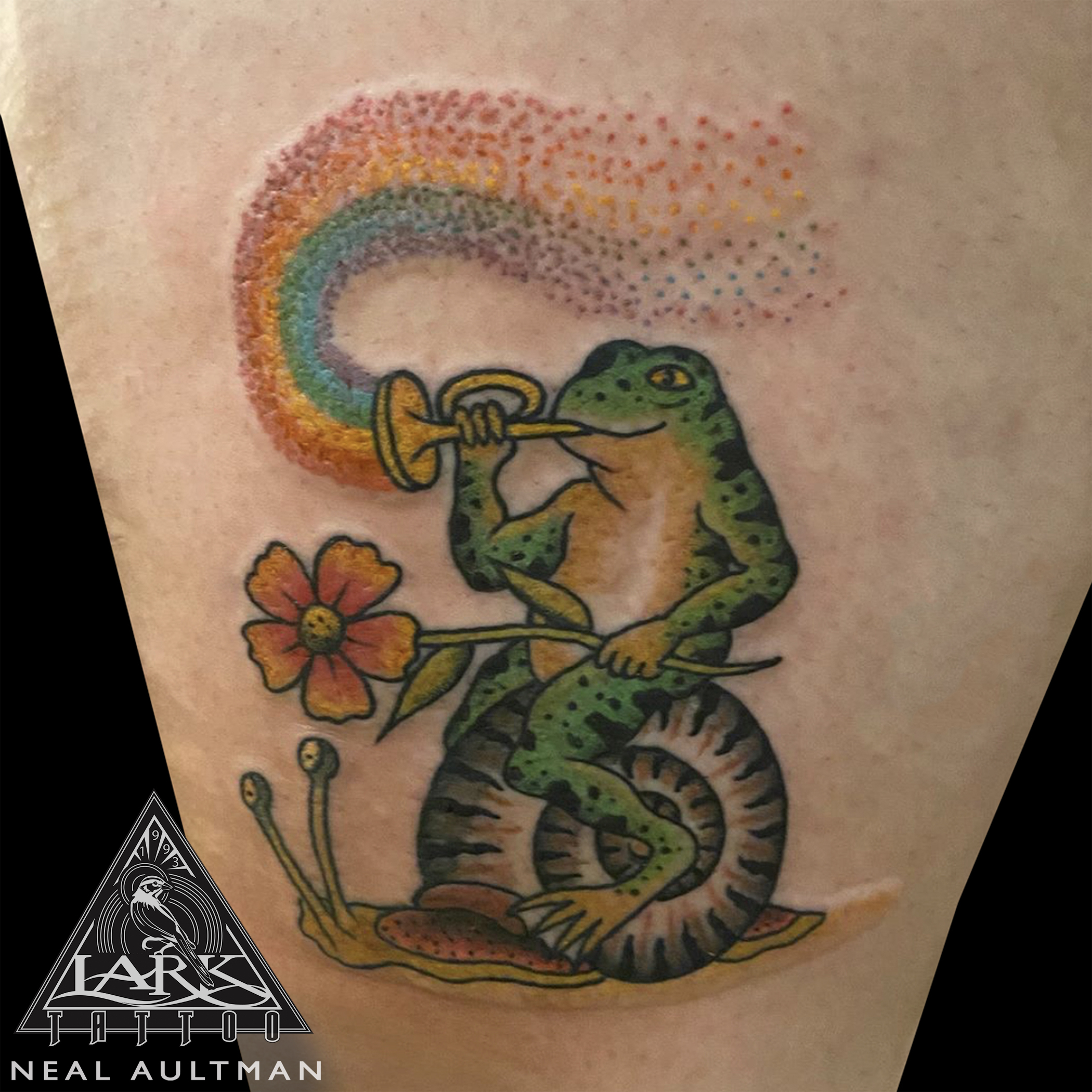 LarkTattoo, NealAultman, NealAultmanLarkTattoo, Tattoo, Tattoos, Frog, FrogTattoo, Snail, SnailTattoo, ColorTattoo, Rainbow, RainbowTattoo, Trumpet, TrumpetTattoo, TraditionalTattoo, TattooArtist, Flower, FlowerTattoo, Tattoist, Tattooer, LongIslandTattooArtist, LongIslandTattooer, LongIslandTattoo, TattooOfTheDay, Tat, Tats, Tatts, Tatted, Inked, Ink, TattooInk, AmazingInk, AmazingTattoo, BodyArt, LarkTattooWestbury, Westbury, LongIsland, NY, NewYork, USA, Art, Tattedup, InkedUp, LarkTattoos