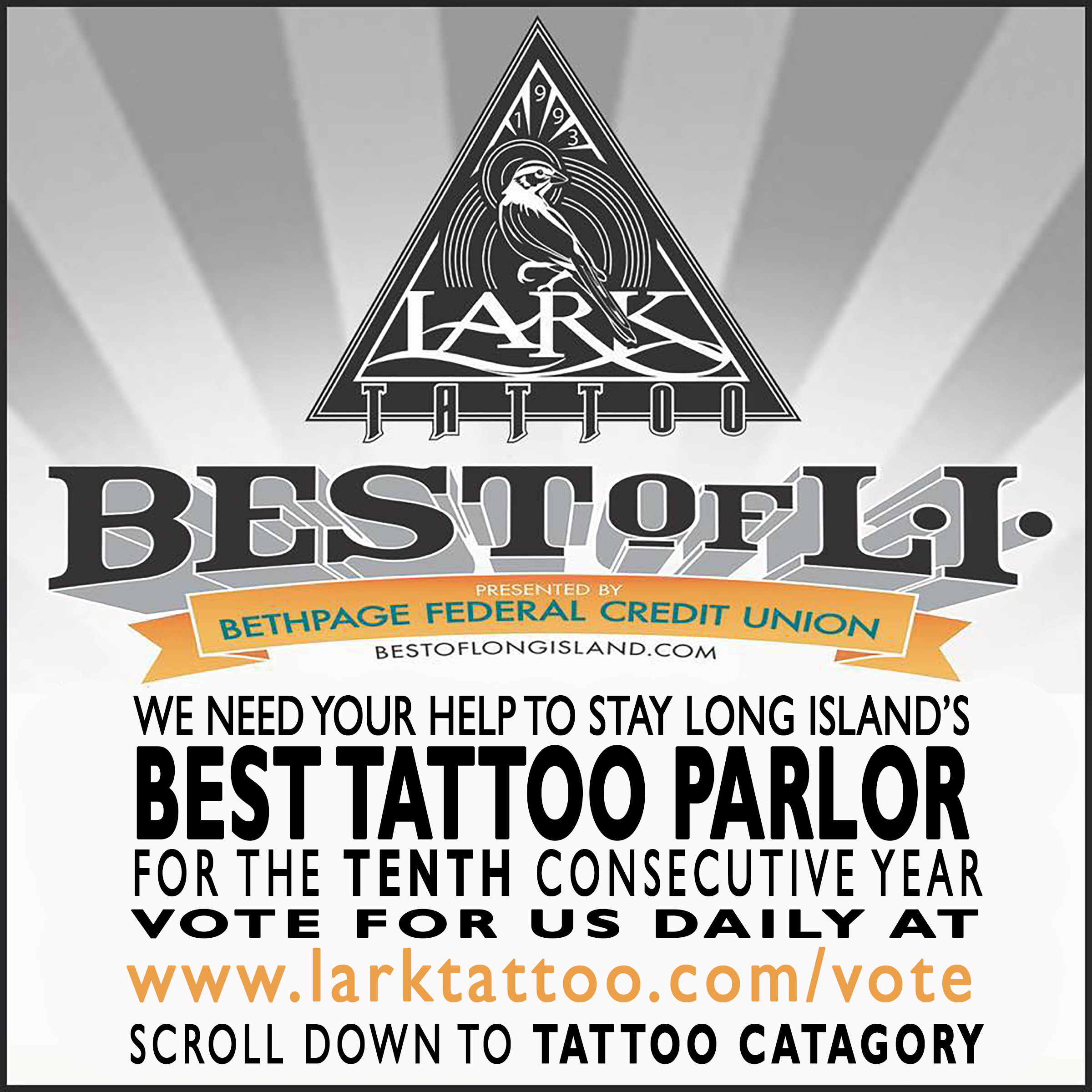 LarkTattoo, WeNeedYourHelp, Vote, Voting, VoteForUs, BestOfLongIsland, BestOfLI, BoLI, Tattoo, Tattoos, Tattooist, Tattooed, TattooParlor, BestTattooParlor, LongIslandBestTattooParlor, LongIsland, NY, NewYork, Westbury, TattooShop, BestTattooShop