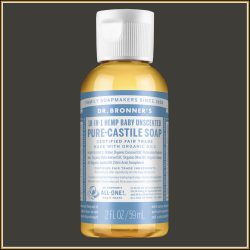 $5.00: Dr. Bronner's Pure-Castile Liquid Soap, Baby Unscented, 2 ounce.