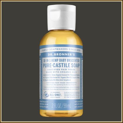 $5.00: Dr. Bronner's Pure-Castile Liquid Soap, Baby Unscented, 2 ounce.
