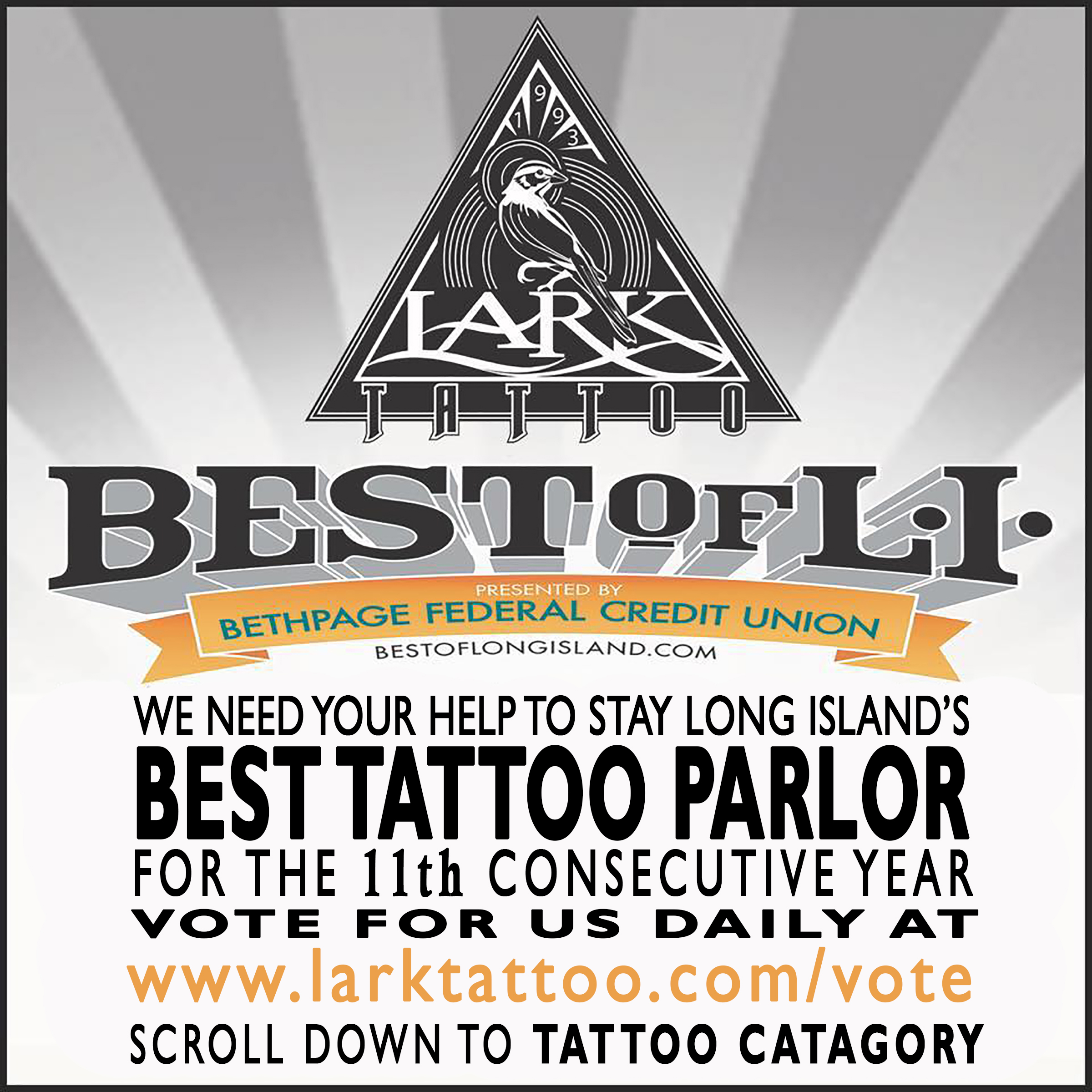 LarkTattoo, WeNeedYourHelp, Vote, Voting, VoteForUs, BestOfLongIsland, BestOfLI, BoLI, Tattoo, Tattoos, Tattooist, Tattooed, TattooParlor, BestTattooParlor, LongIslandBestTattooParlor, LongIsland, NY, NewYork, Westbury, TattooShop, BestTattooShop