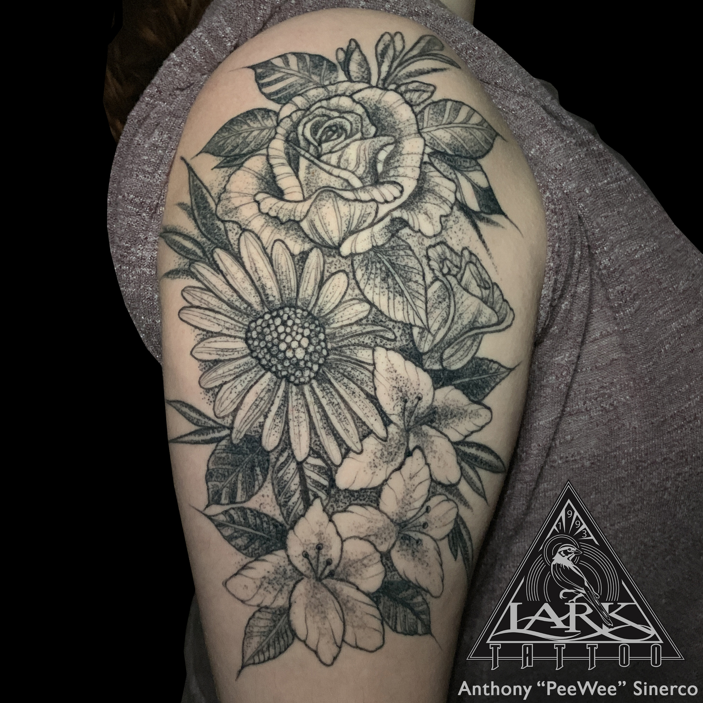 Black and Gray Flower tattoo by TJ  HH Las Vegas tattoo artist