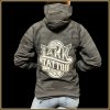 $40.00: WOMEN'S FIT, pull-over BLK camo hoodie, “LARK” and scroll - Image 5
