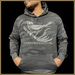 $40.00: UNISEX, LARK Pull-Over Black Camo Hoodie - Lark On A Lark
