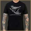 $15.00: Lark's little lark on a lark leg shirt, white printing on a soft tri-blend BLACK t-shirt - Image 2