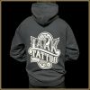 $40.00: UNISEX, Zip-Up BLK Hoodie - Old English "Lark" and Scroll - Image 4