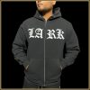 $40.00: UNISEX, Zip-Up BLK Hoodie - Old English "Lark" and Scroll - Image 3