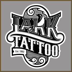 $2.00: 4 inch STICKER - Lark Tattoo Scroll Logo Die-Cut Sticker
