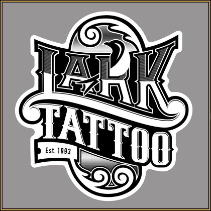 $2.00: 4 inch STICKER - Lark Tattoo Scroll Logo Die-Cut Sticker