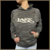 $40.00: WOMEN'S FIT, pull-over BLK camo hoodie, “LARK” and scroll - Image 4